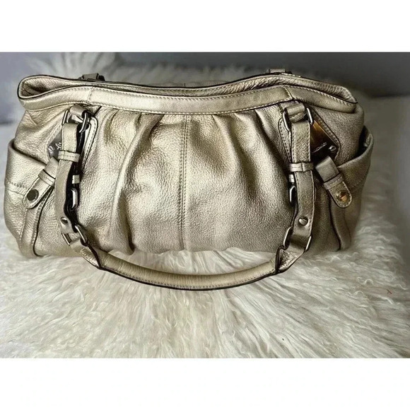 B Markowski Metallic Silver Color, leather Satchel Handbag, Designer Handbag - Picture 1 of 16